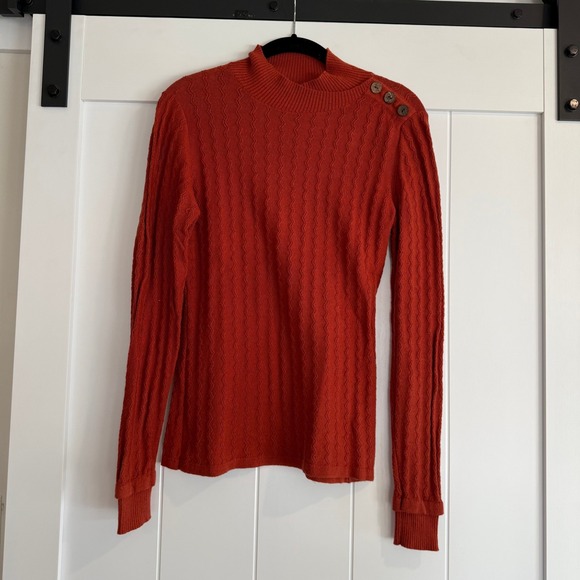 PRANA Rust Orange Long Sleeve Mock Neck Textured Knit Sweater Size Small - Picture 1 of 6
